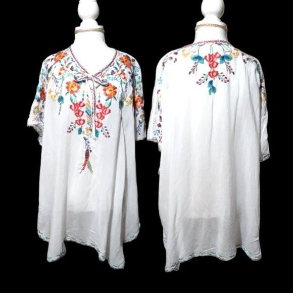 Johnny Was Selena Poncho Embroidered Peasant Top Tunic Blouse Oversized XS - Picture 2 of 11